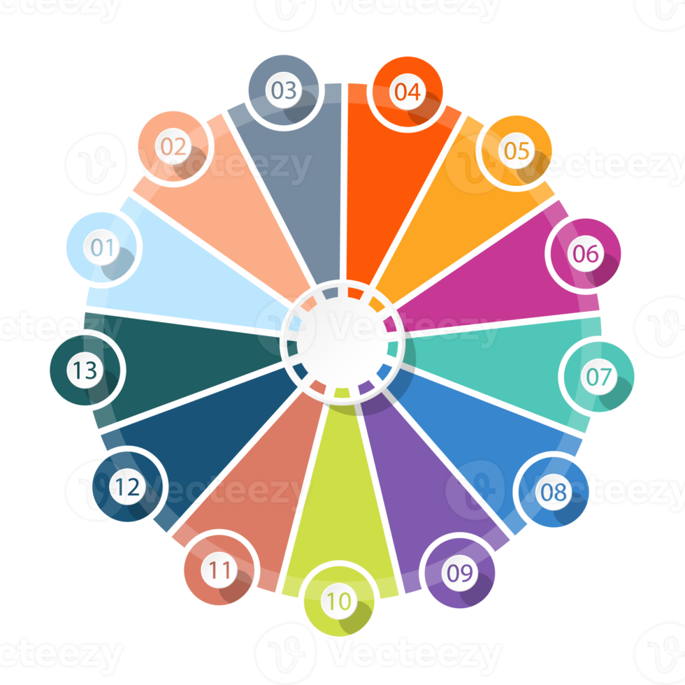 Infographic with 13 steps, process or options. png