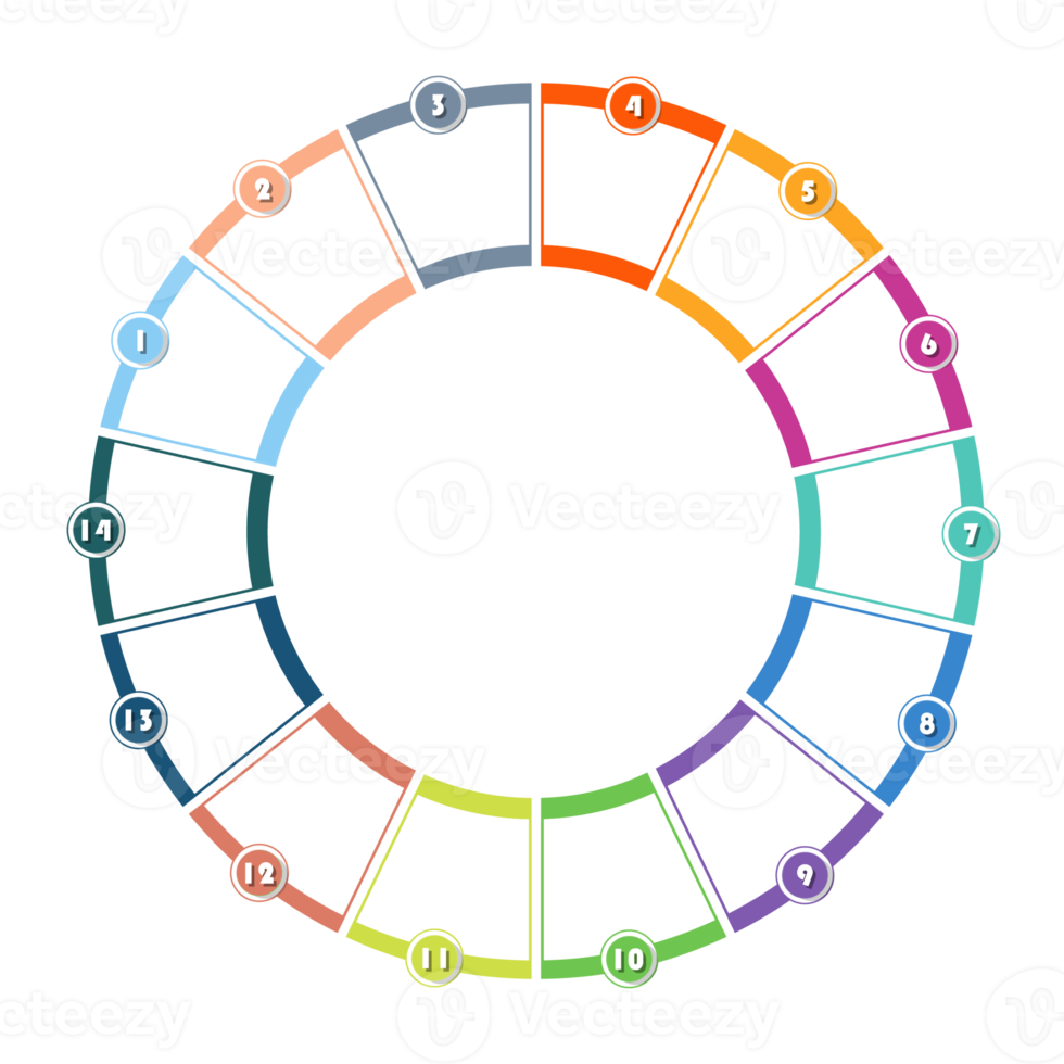 infográfico com 14 etapas, processos ou opções. png