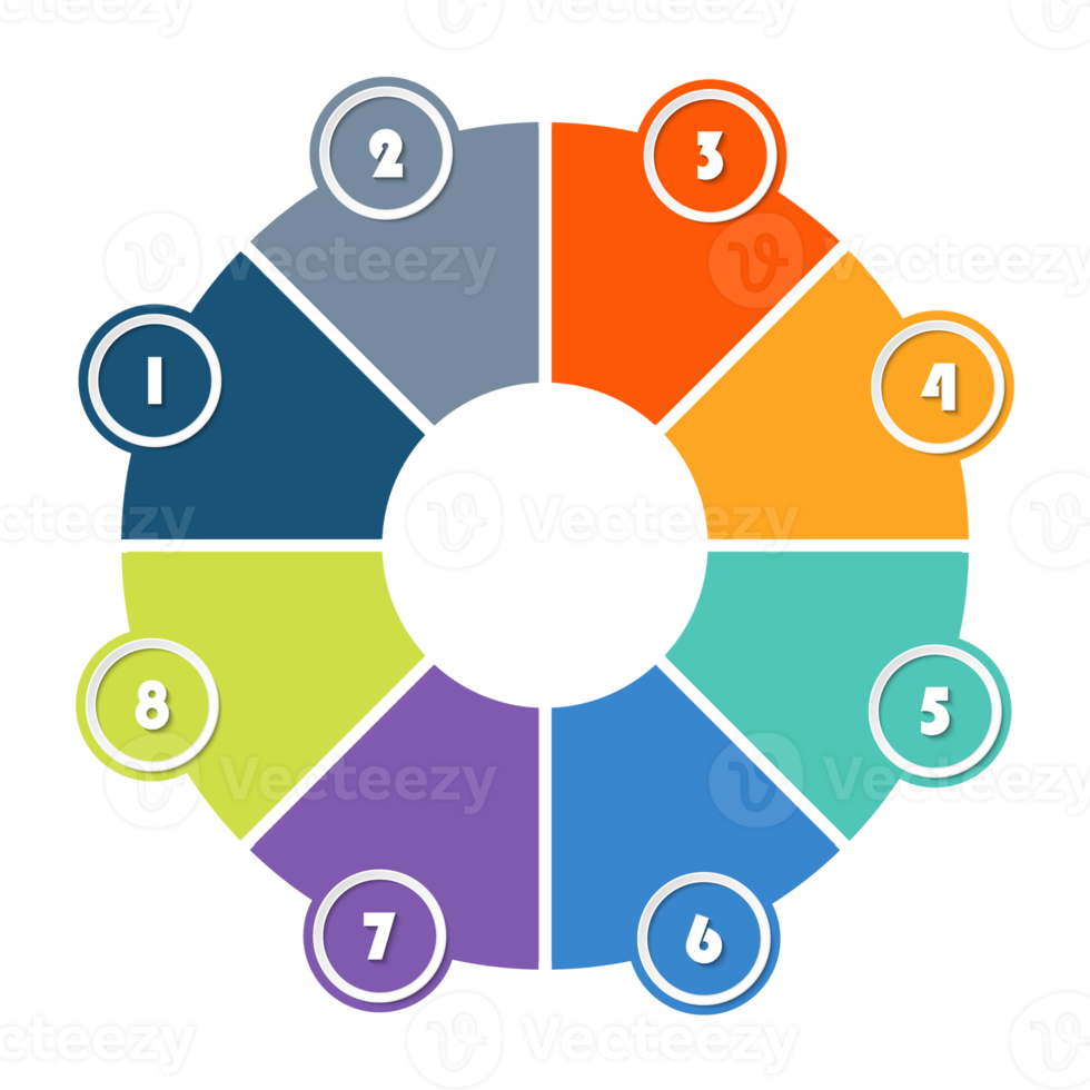 Infographic with 8 steps, process or options. png