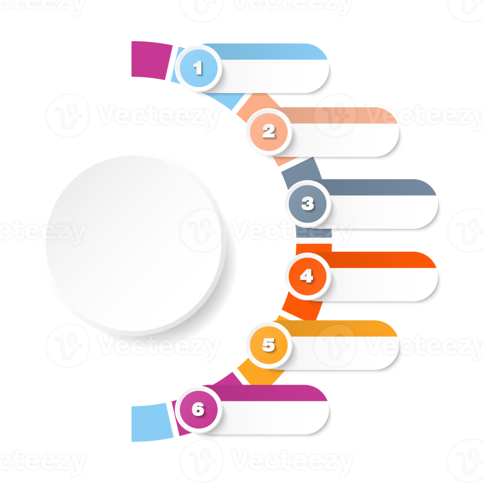 Infografica con 6 passi, processi o opzioni. png