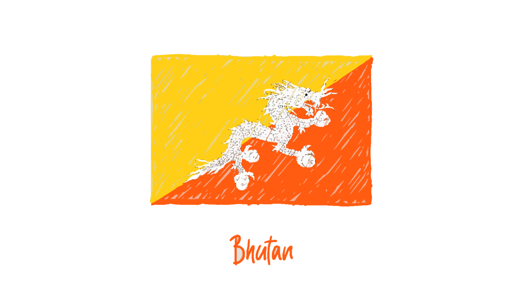 Bhutan National Flag Pencil Color Sketch with Transparent Background png