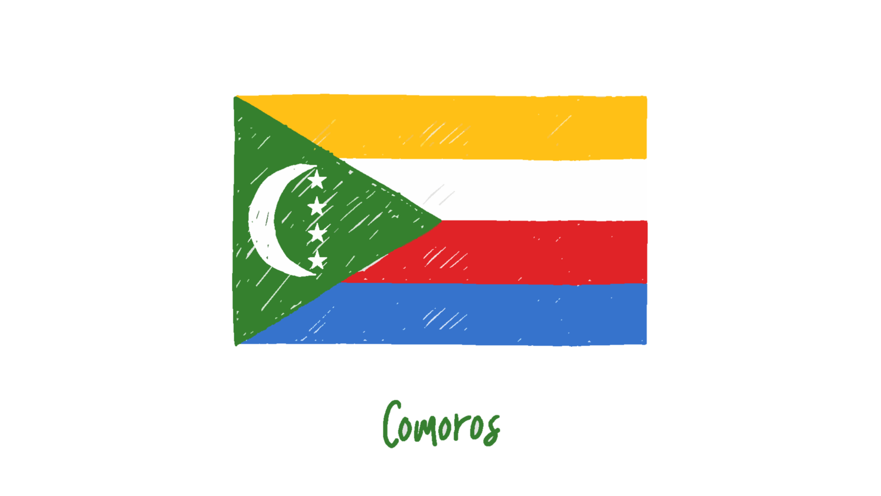 Comoros National Flag Pencil Color Sketch with Transparent Background png