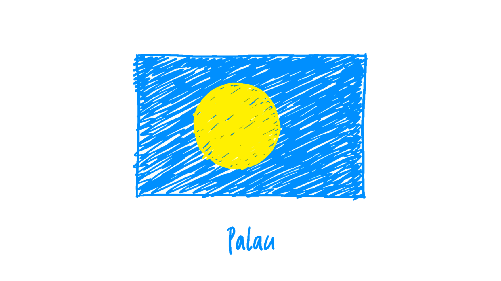 Palau National Flag Pencil Color Sketch with Transparent Background png