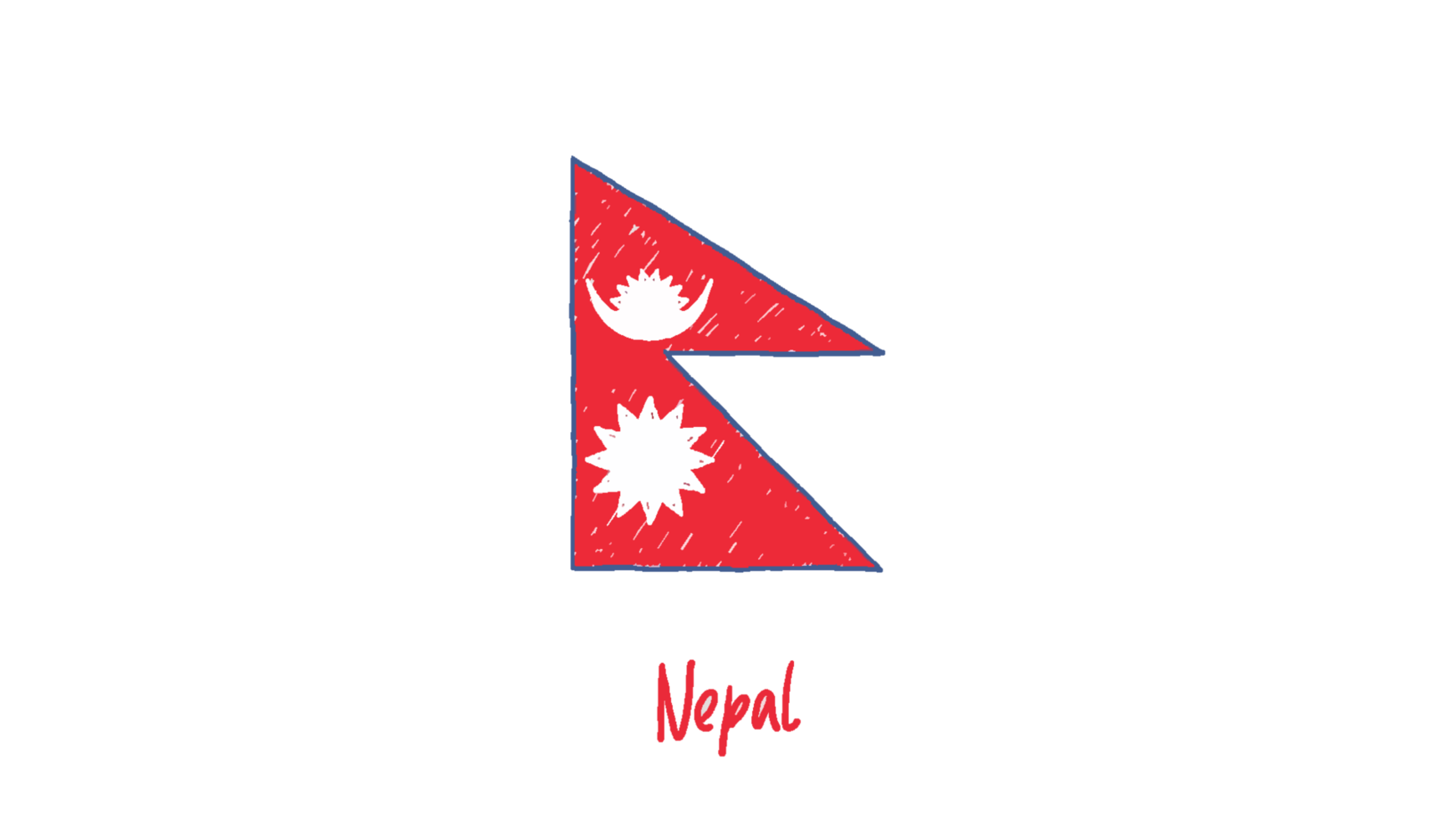 Nepal National Flag Pencil Color Sketch with Transparent Background png