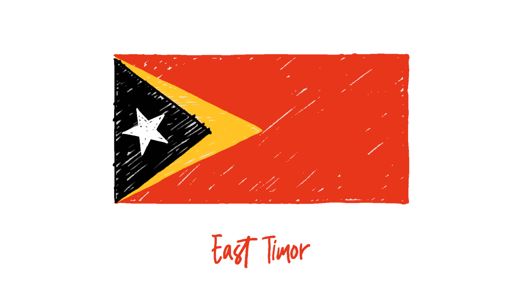 East Timor National Flag Pencil Color Sketch with Transparent Background png