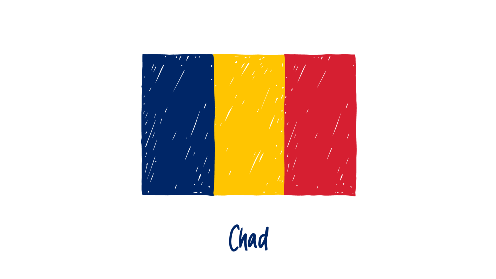 Chad National Country Flag Pencil Color Sketch Illustration with Transparent Background png