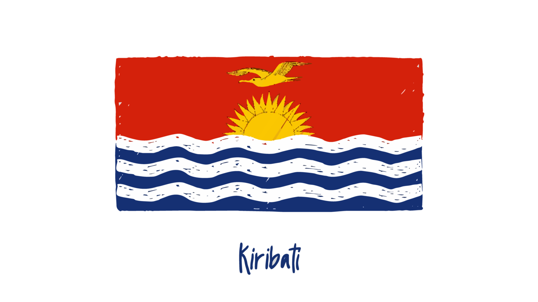 Kiribati National Flag Pencil Color Sketch with Transparent Background png