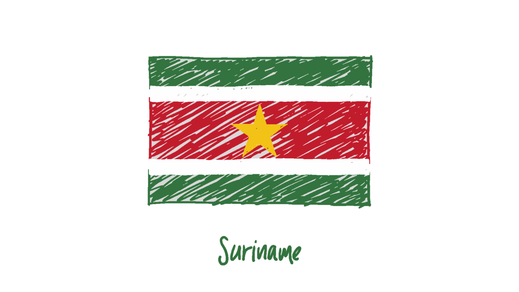 Suriname National Flag Pencil Color Sketch with Transparent Background png