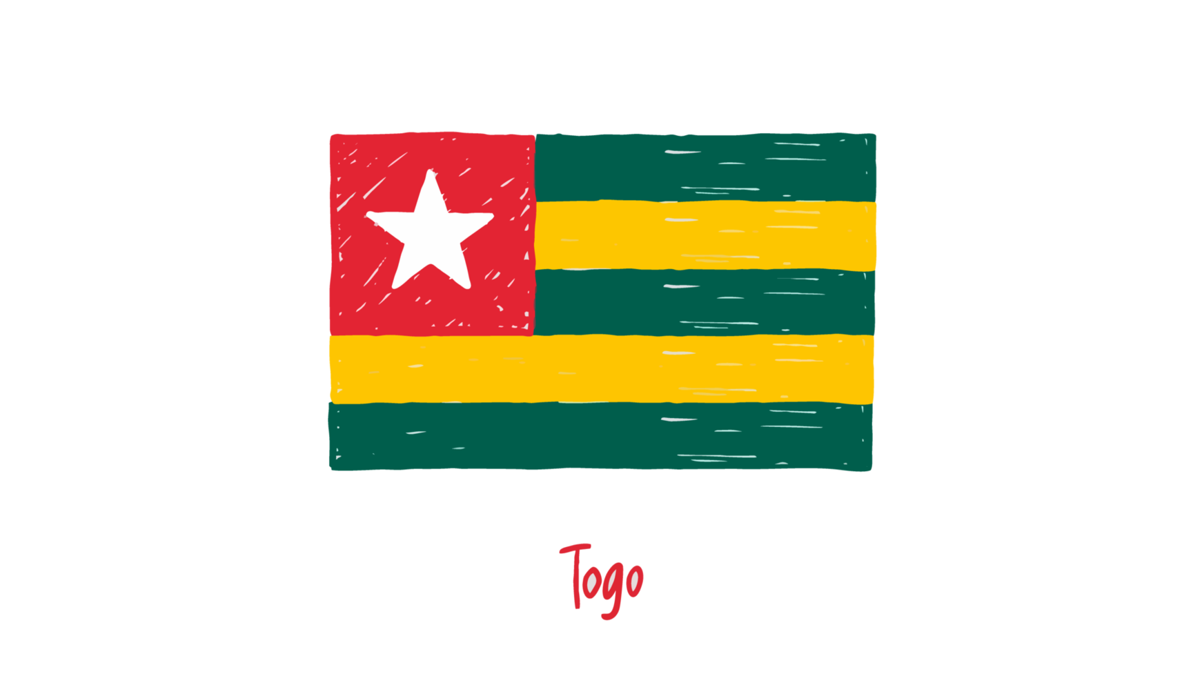 Togo National Flag Pencil Color Sketch with Transparent Background png
