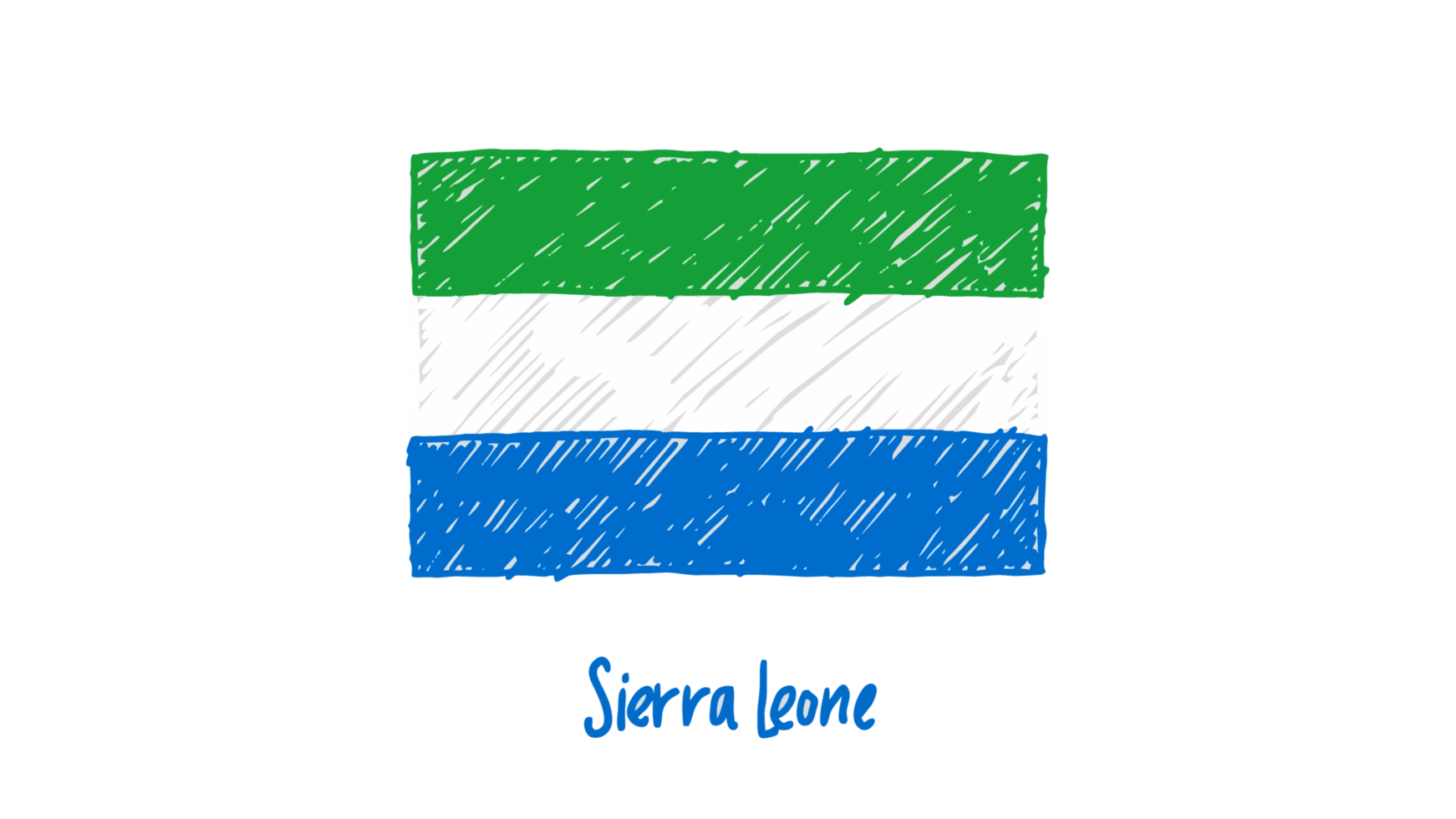 bosquejo del color del lápiz de la bandera nacional de Sierra Leona con el fondo transparente png
