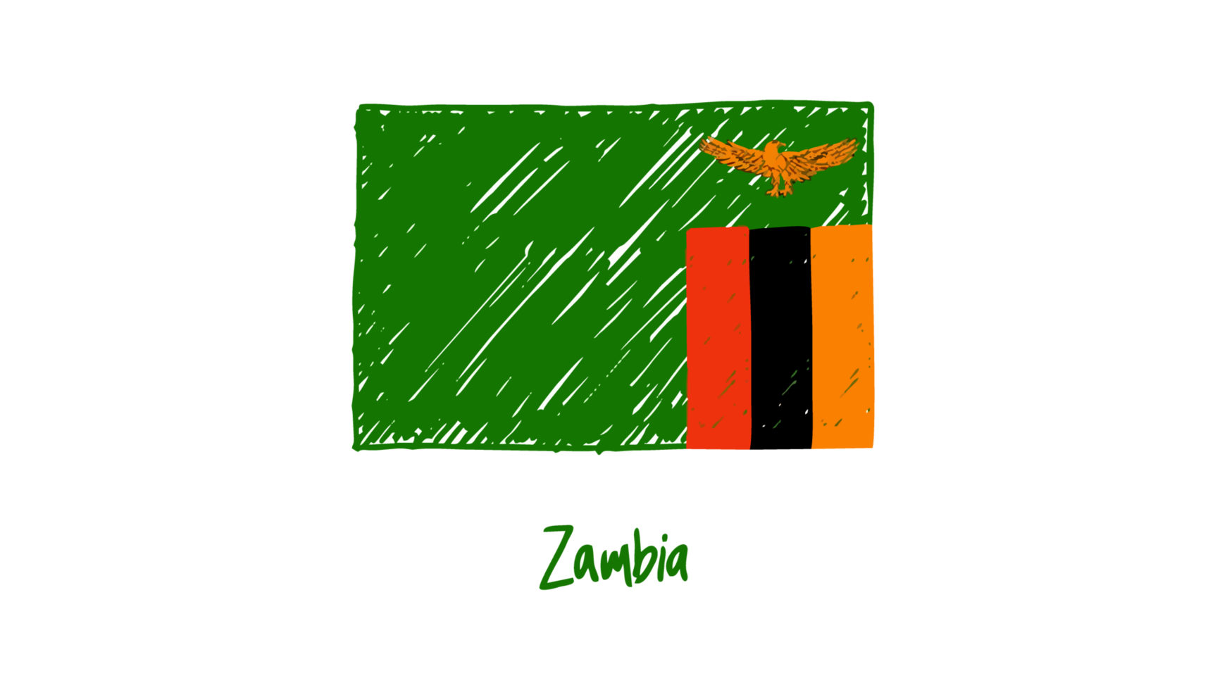 bosquejo del color del lápiz de la bandera nacional de zambia con fondo transparente png