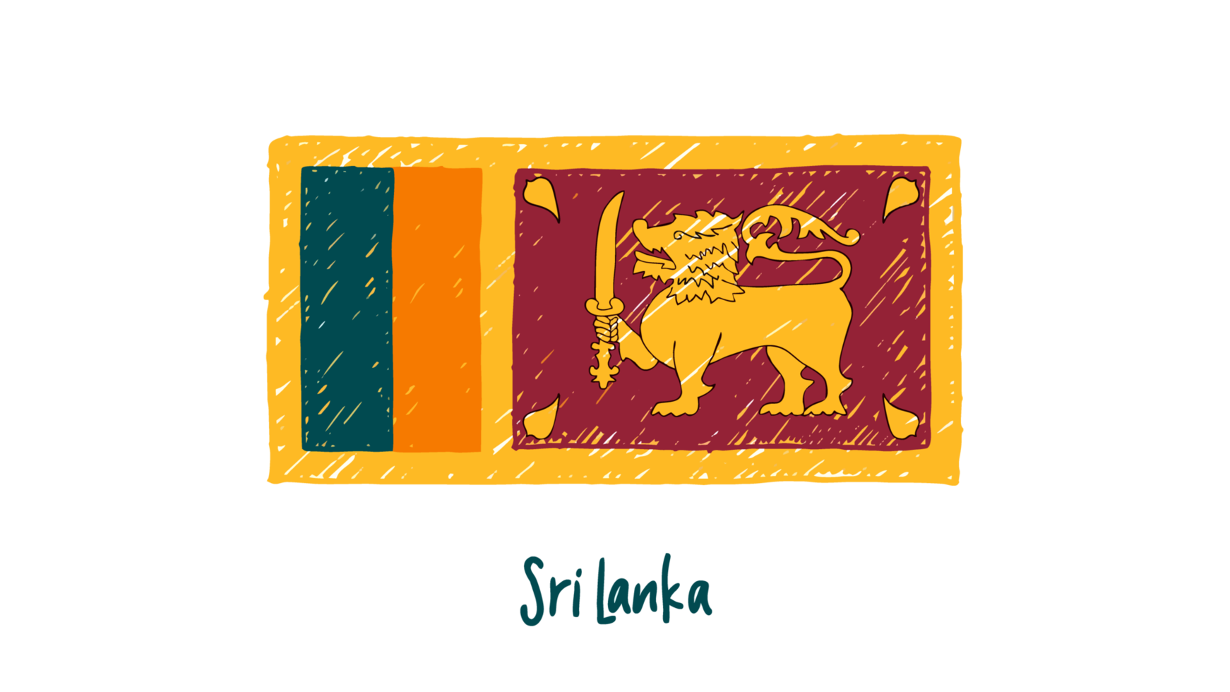 Sri Lanka National Flag Pencil Color Sketch with Transparent Background png