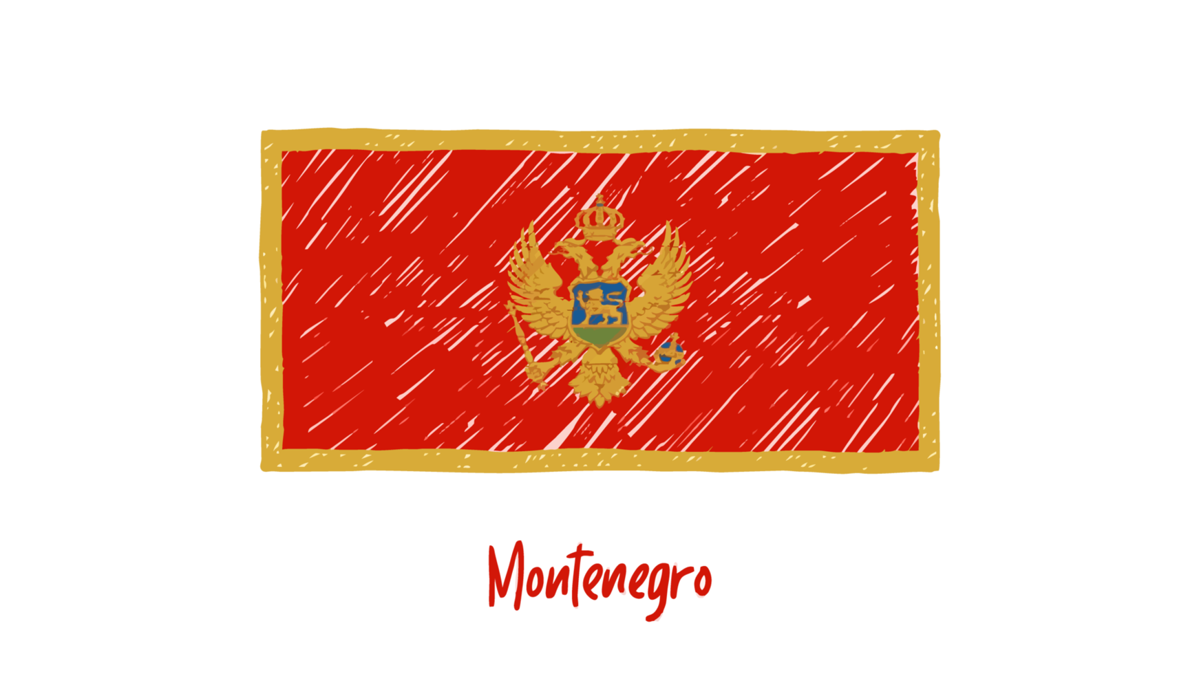 bosquejo del color del lápiz de la bandera nacional de montenegro con fondo transparente png