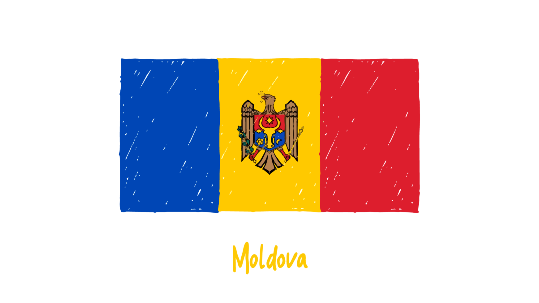 Moldova National Flag Pencil Color Sketch with Transparent Background png