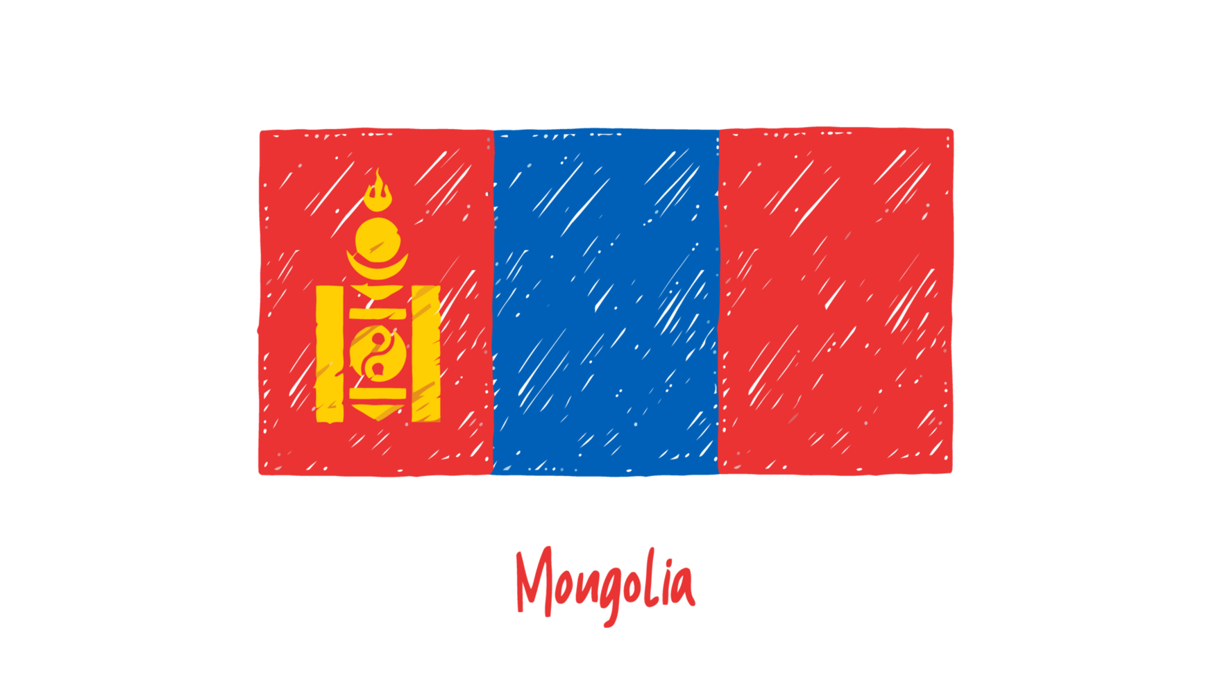 Mongolia National Flag Pencil Color Sketch with Transparent Background png
