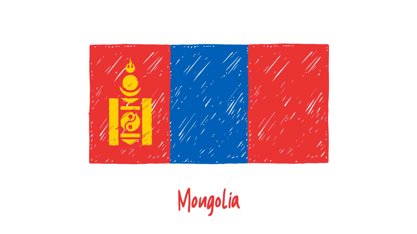 mongolei nationalflagge bleistiftfarbskizze mit transparentem hintergrund png