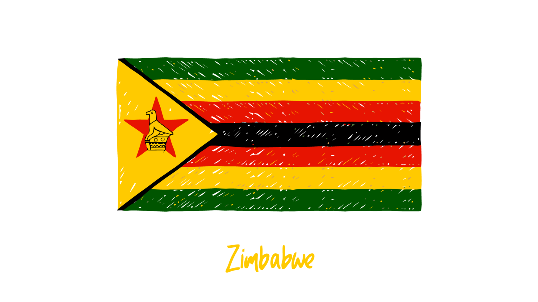 Zimbabwe National Flag Pencil Color Sketch with Transparent Background png