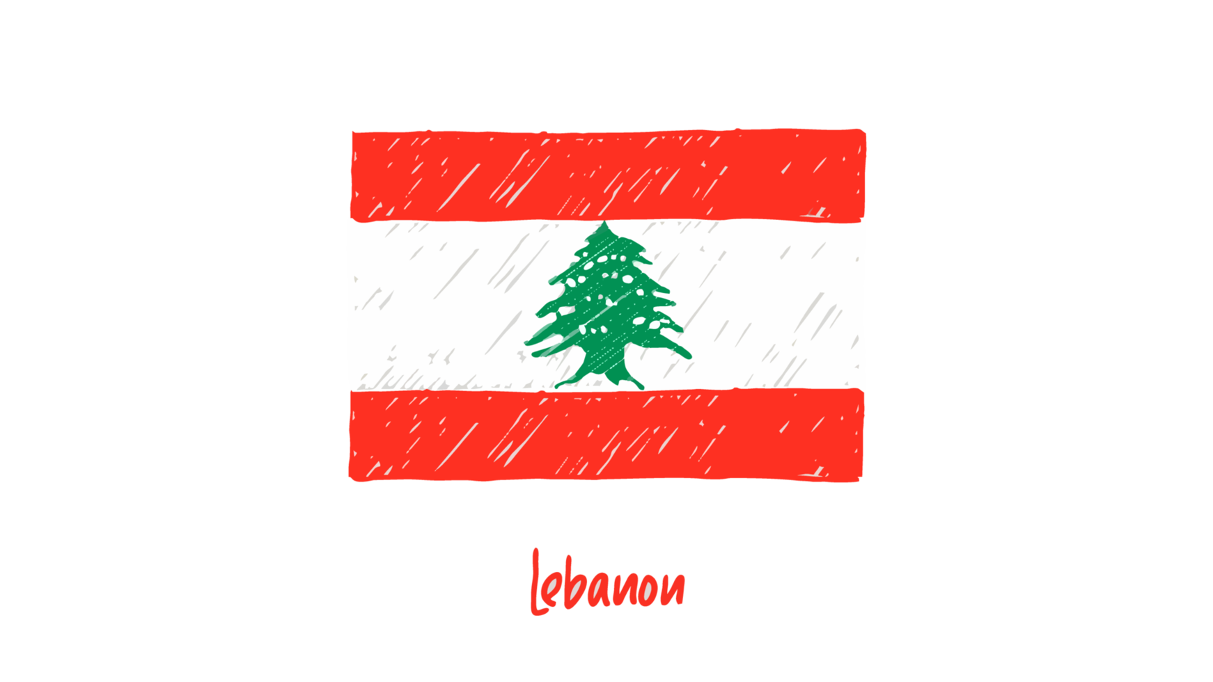 Lebanon National Flag Pencil Color Sketch with Transparent Background png