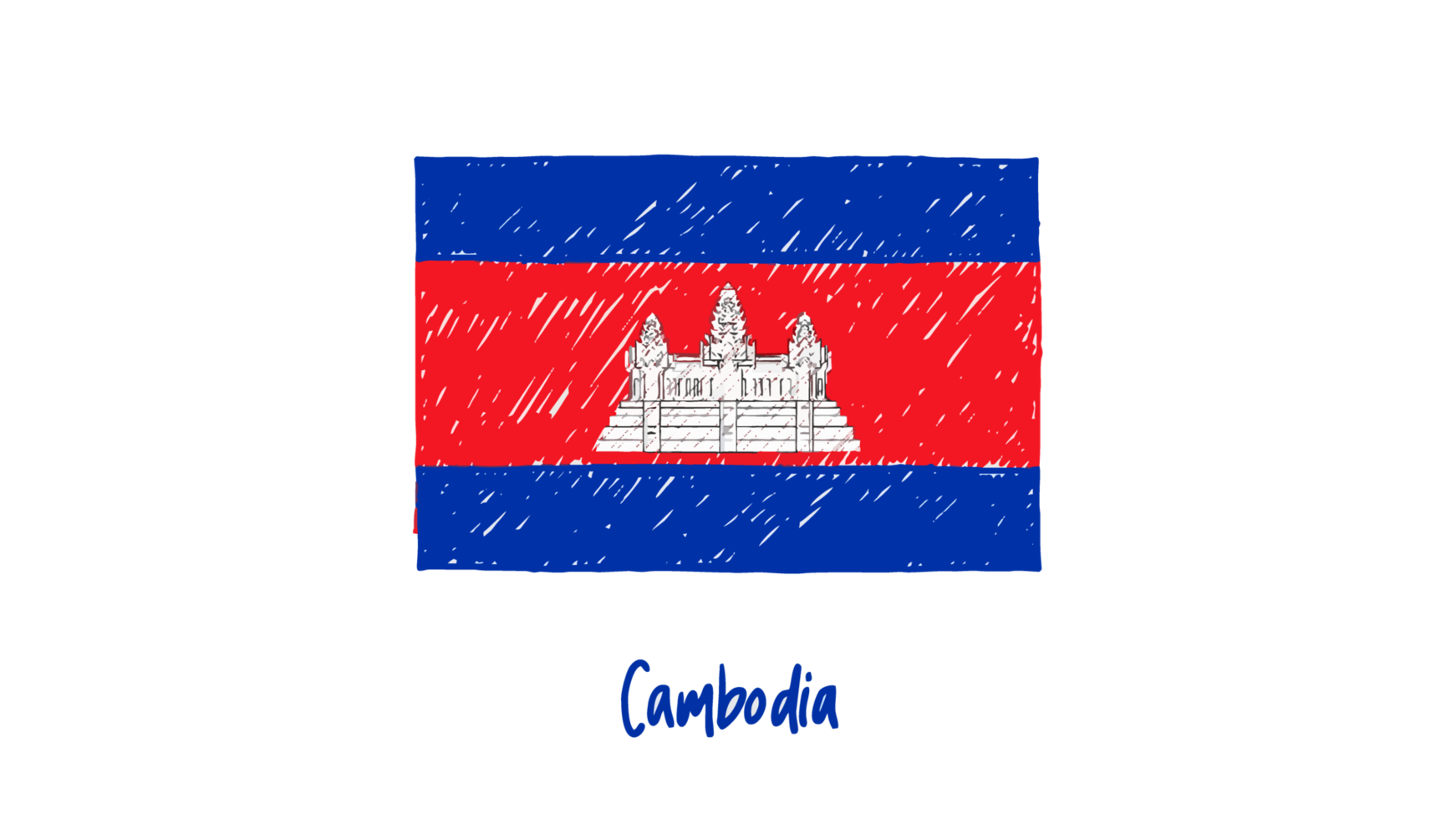 Cambodia National Flag Pencil Color Sketch with Transparent Background png