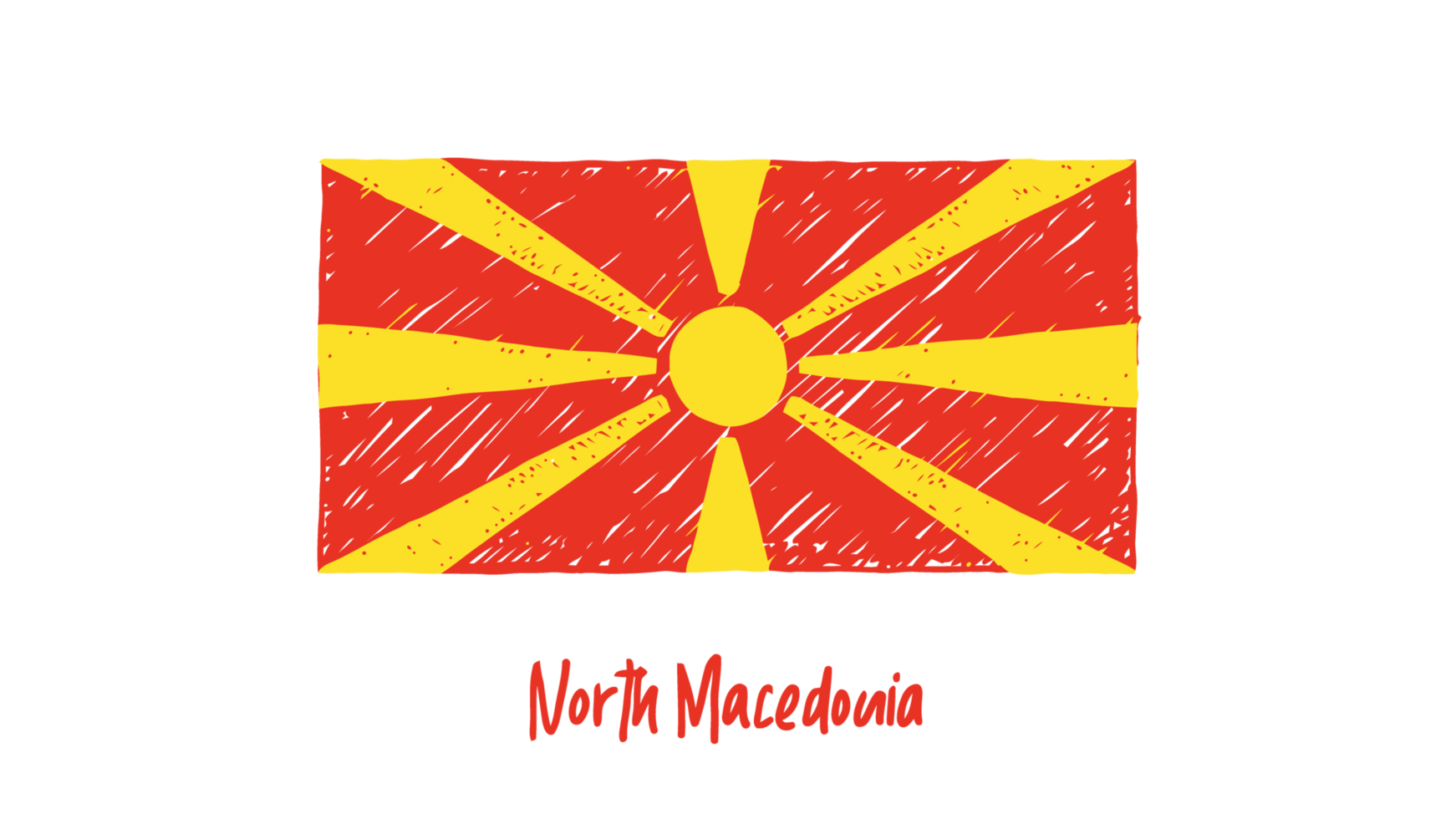 desenho a lápis da bandeira nacional da macedônia do norte com fundo transparente png