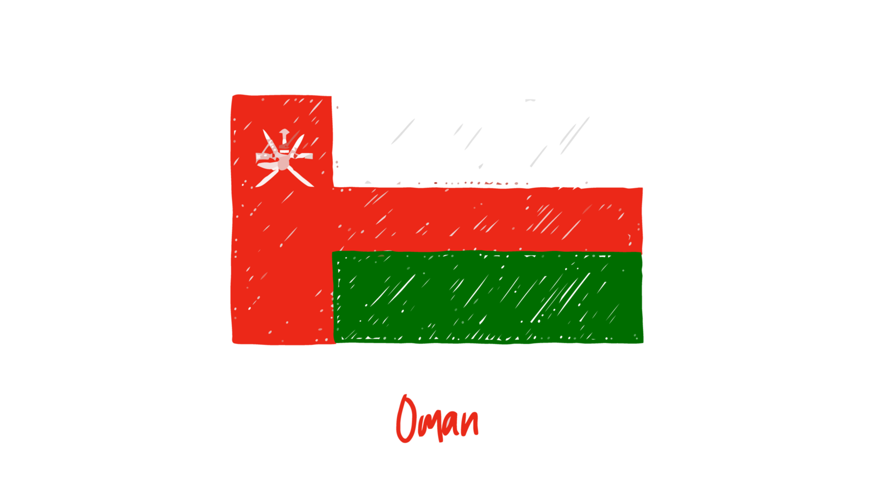 Oman National Flag Pencil Color Sketch with Transparent Background png