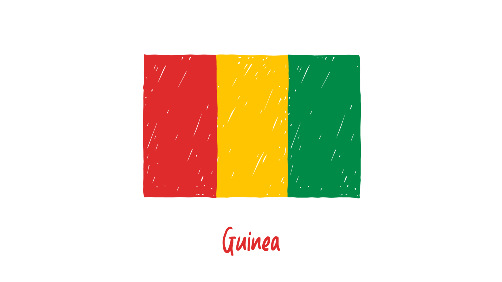 Guinea National Flag Pencil Color Sketch with Transparent Background png