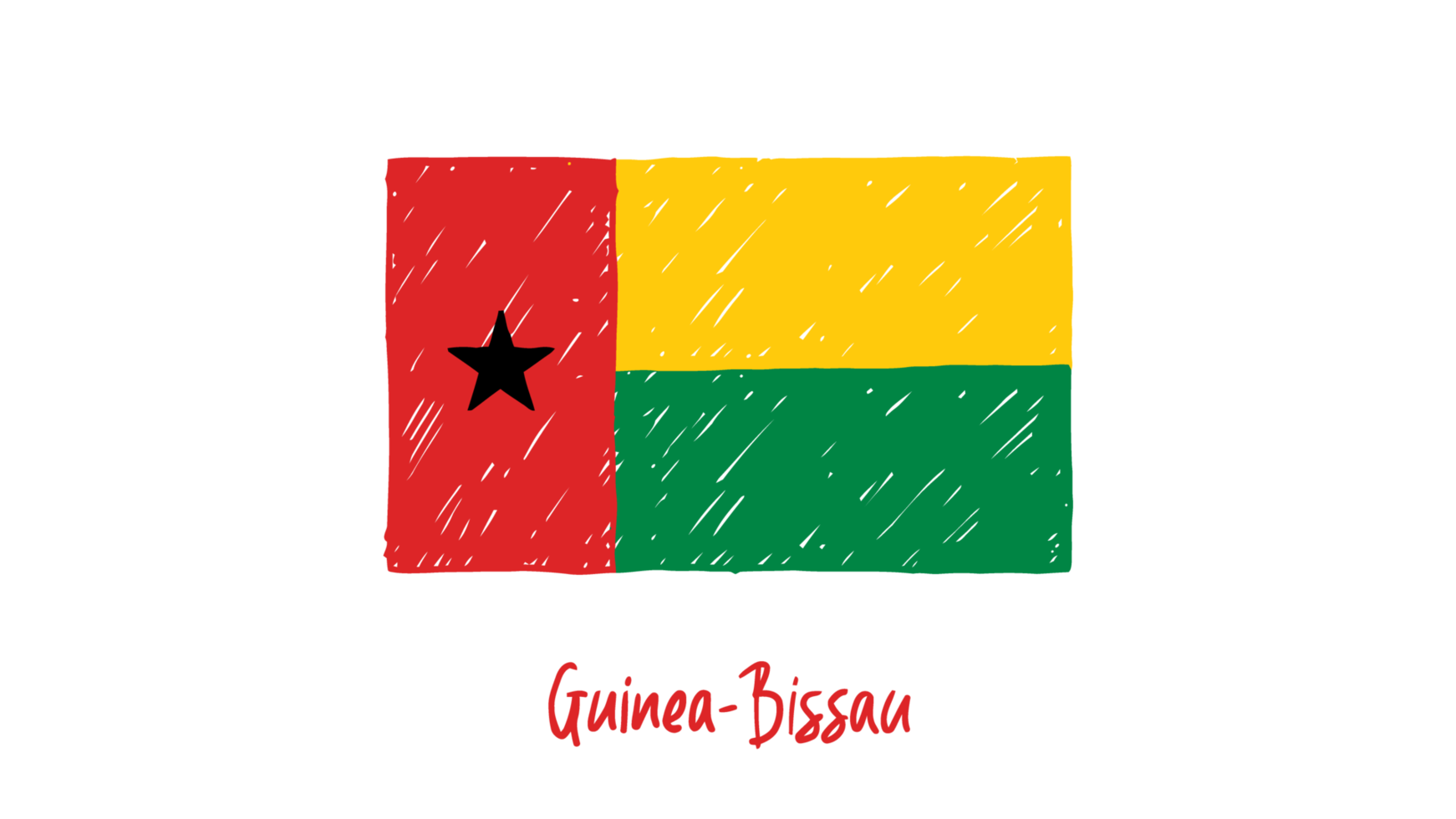 Guinea Bissau National Flag Pencil Color Sketch with Transparent Background png