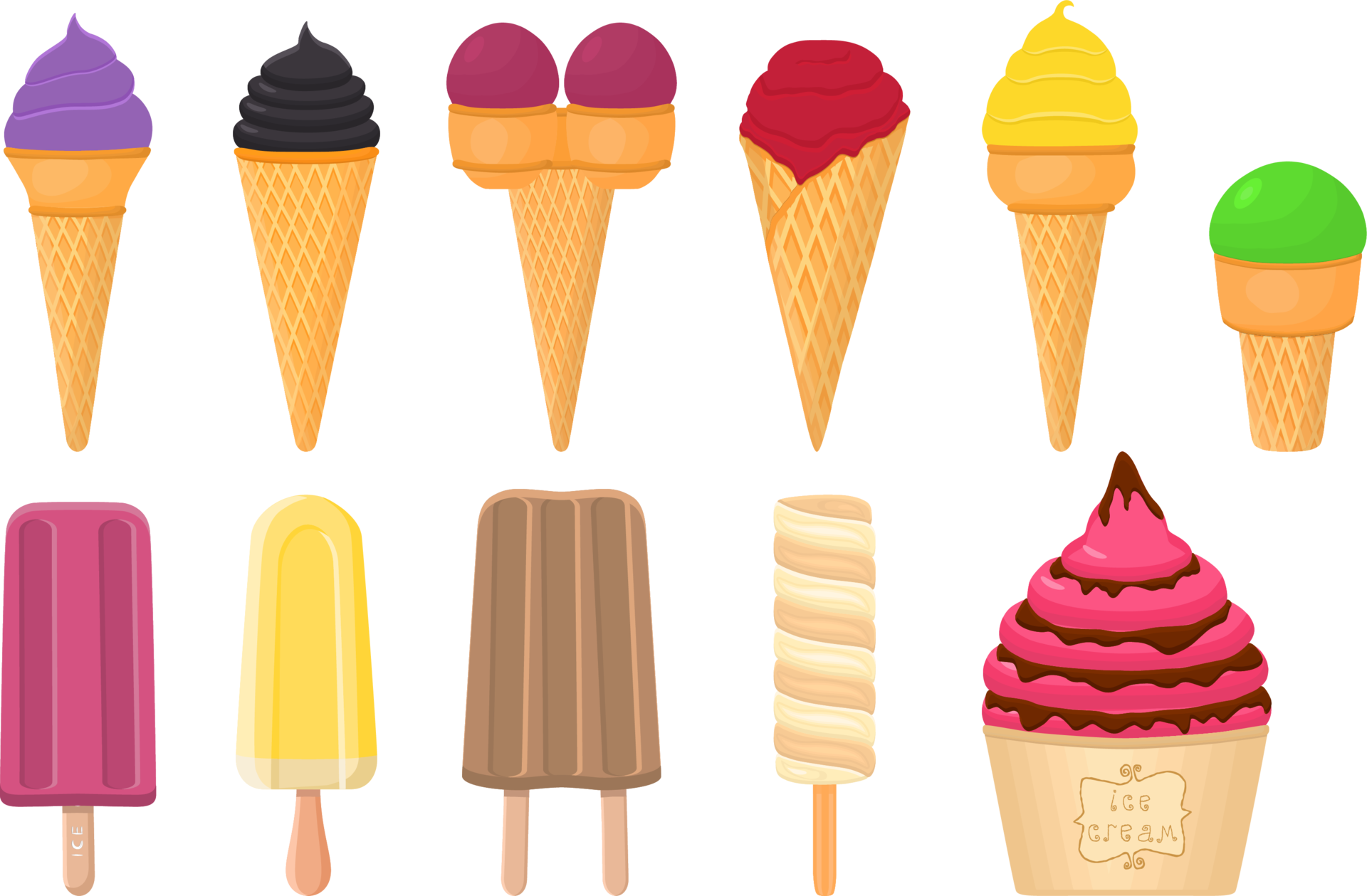 big kit ice cream different types in cone waffle cup 18982497 PNG