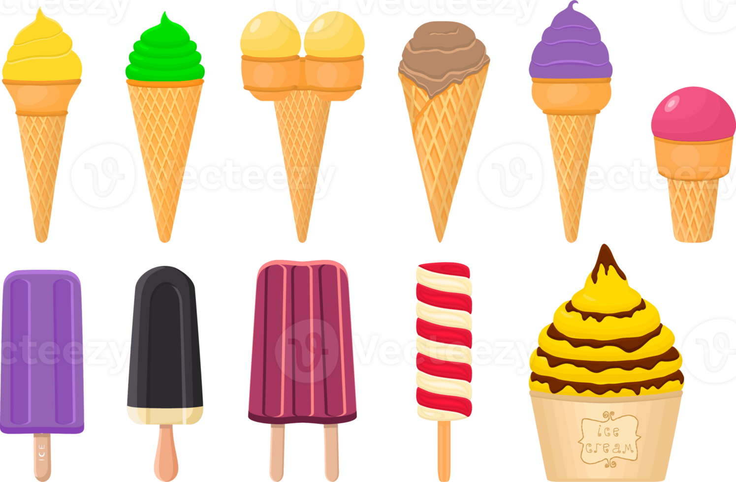 big kit ice cream different types in cone waffle cup png