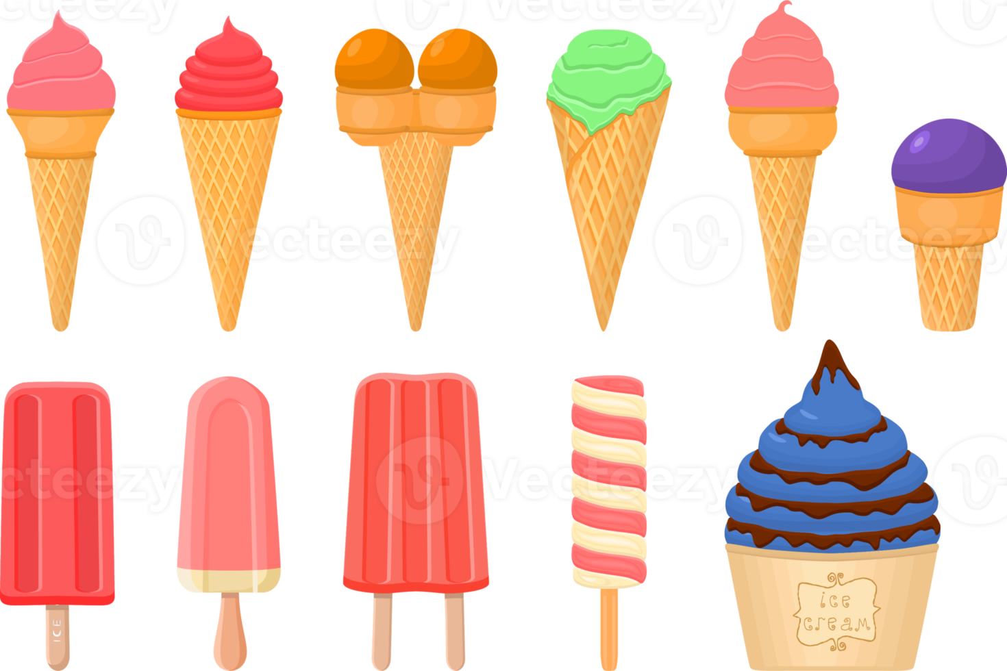 big kit ice cream different types in cone waffle cup png