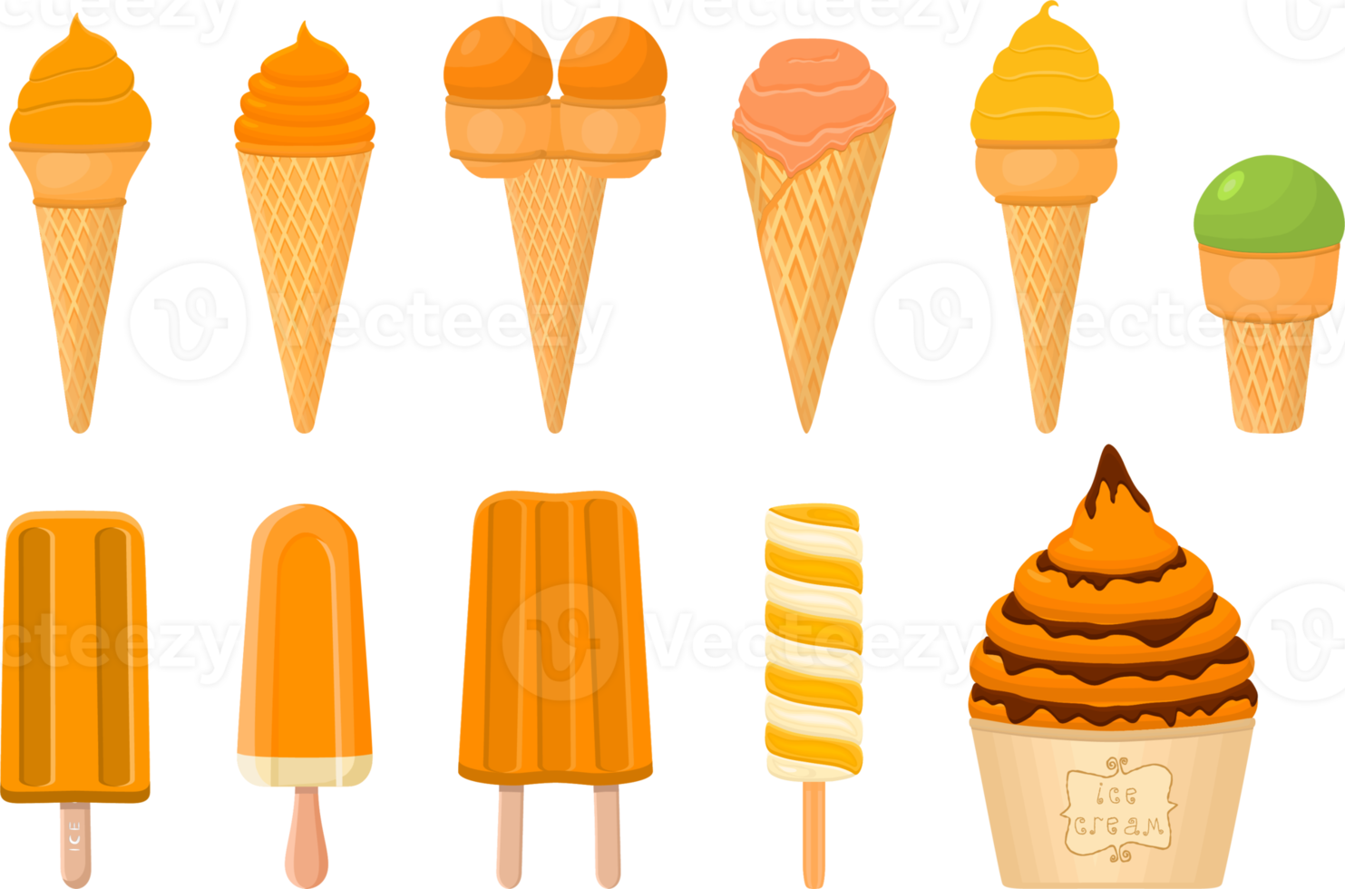big kit ice cream different types in cone waffle cup png