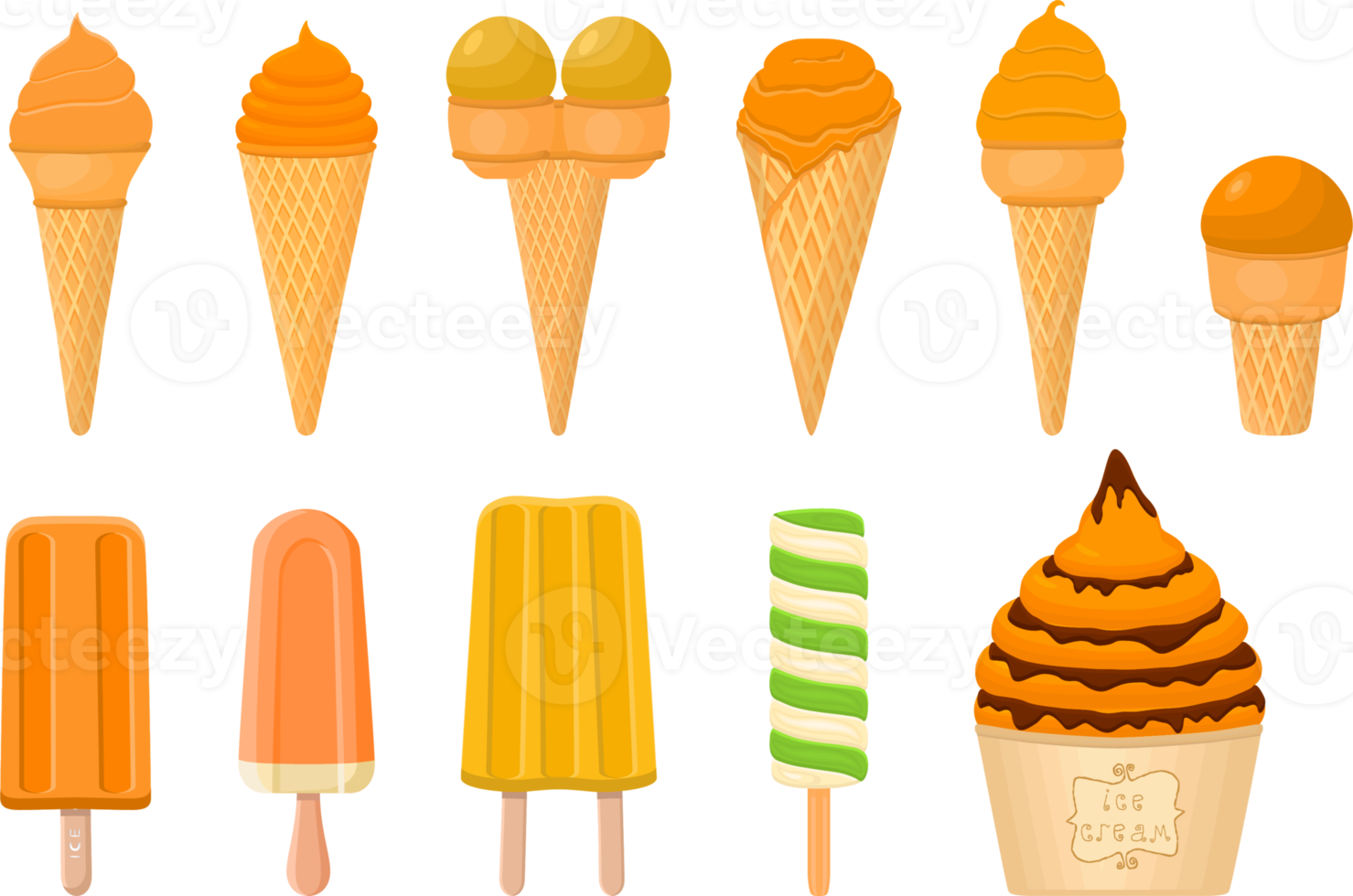 big kit ice cream different types in cone waffle cup png