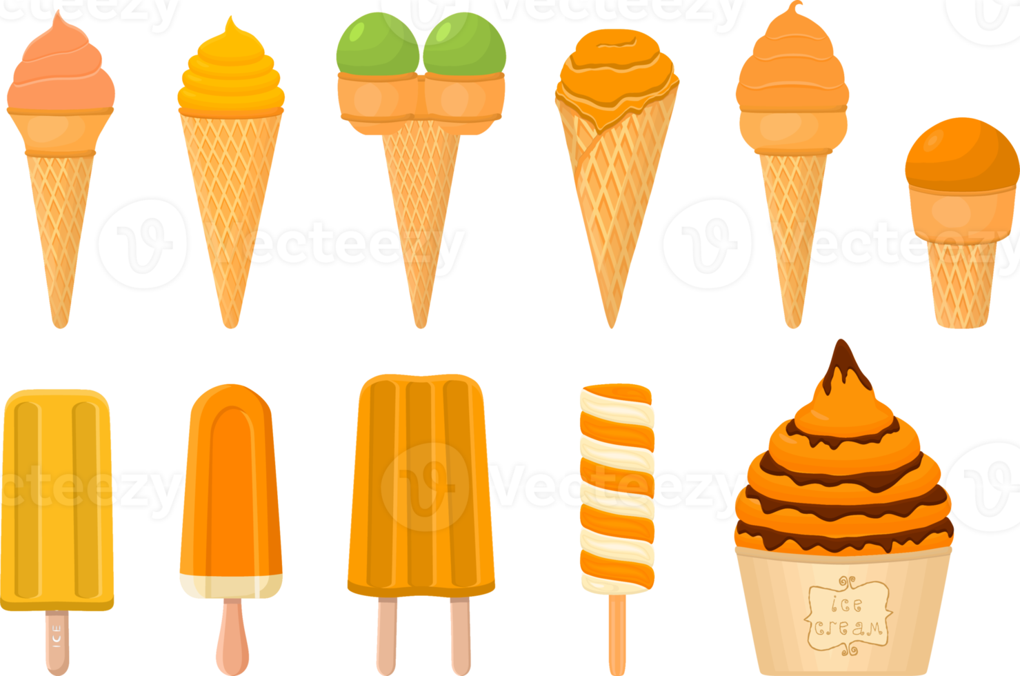 big kit ice cream different types in cone waffle cup png