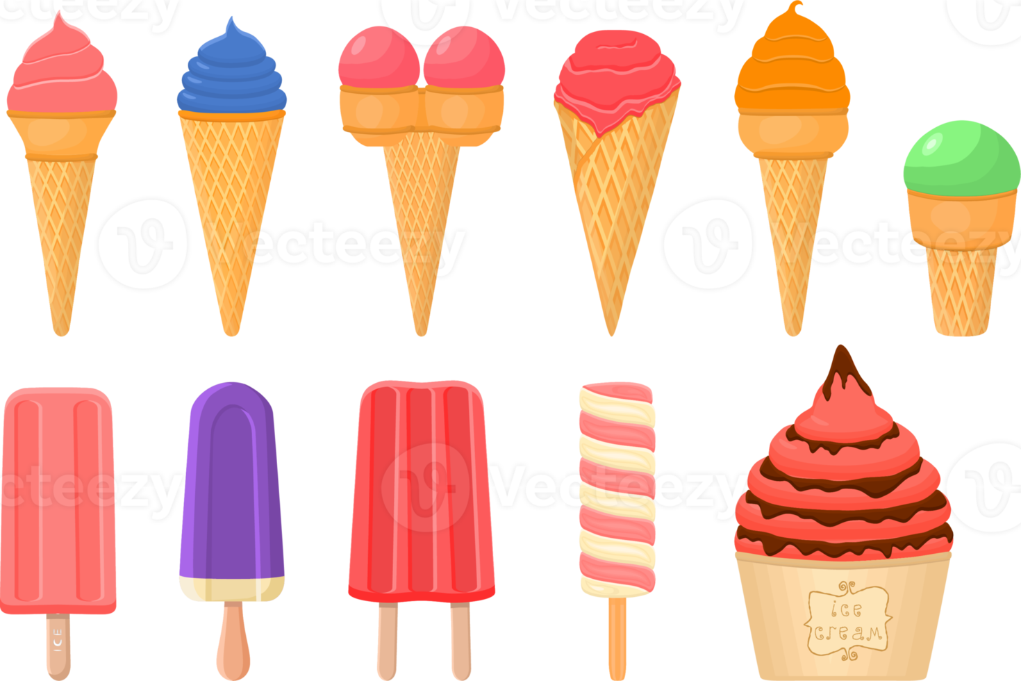 big kit ice cream different types in cone waffle cup png
