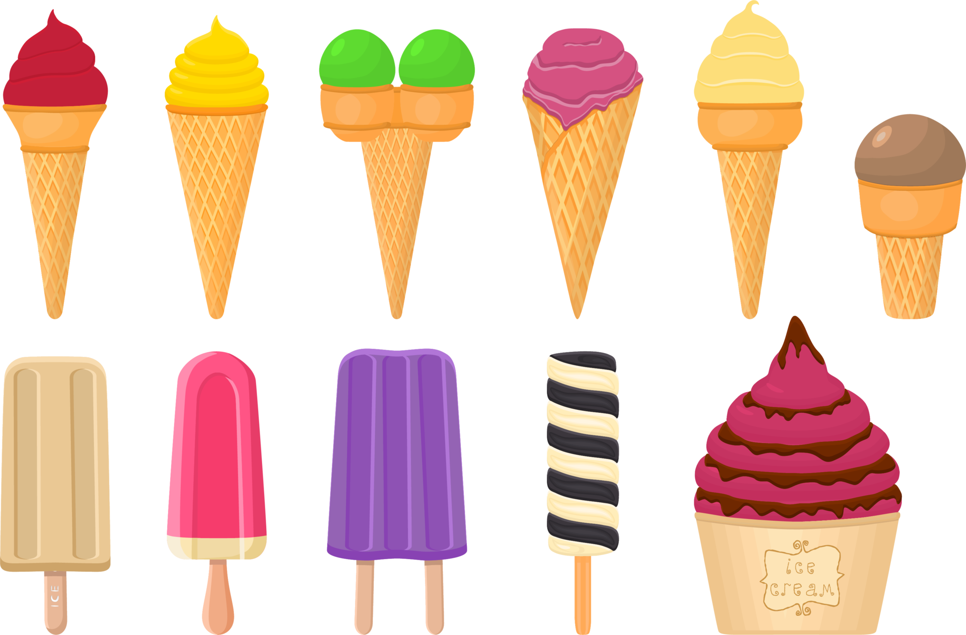 big kit ice cream different types in cone waffle cup 18982524 PNG