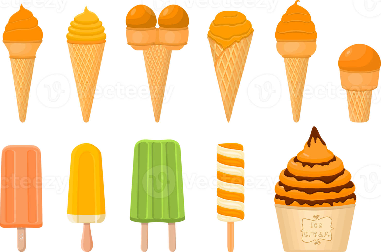 big kit ice cream different types in cone waffle cup png