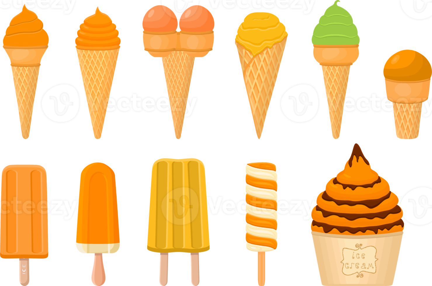 big kit ice cream different types in cone waffle cup png