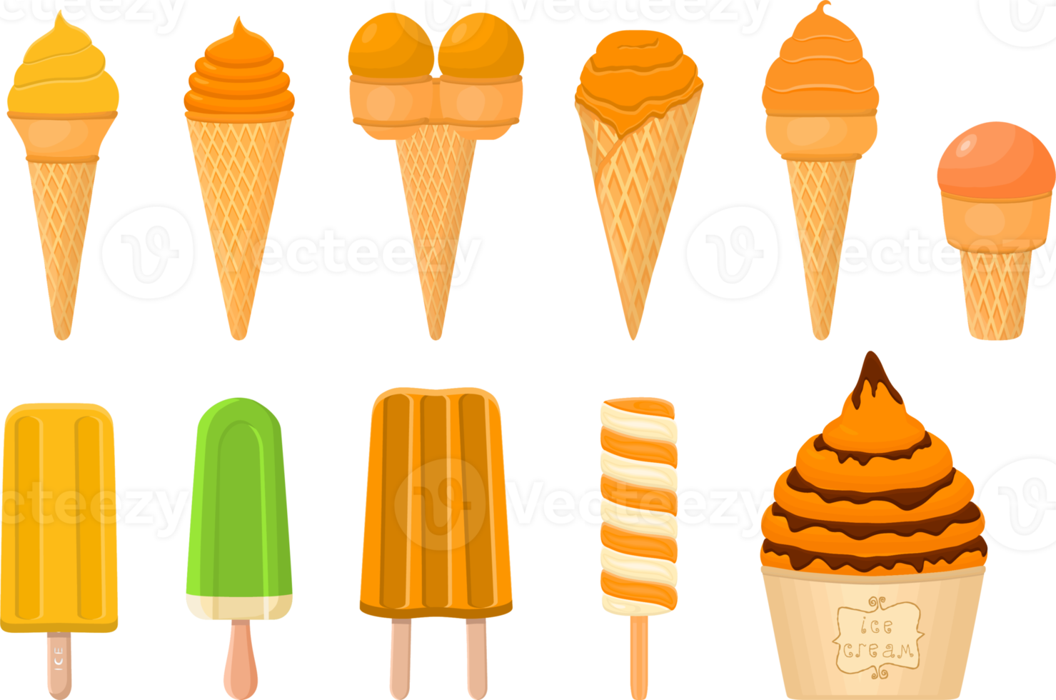 big kit ice cream different types in cone waffle cup png