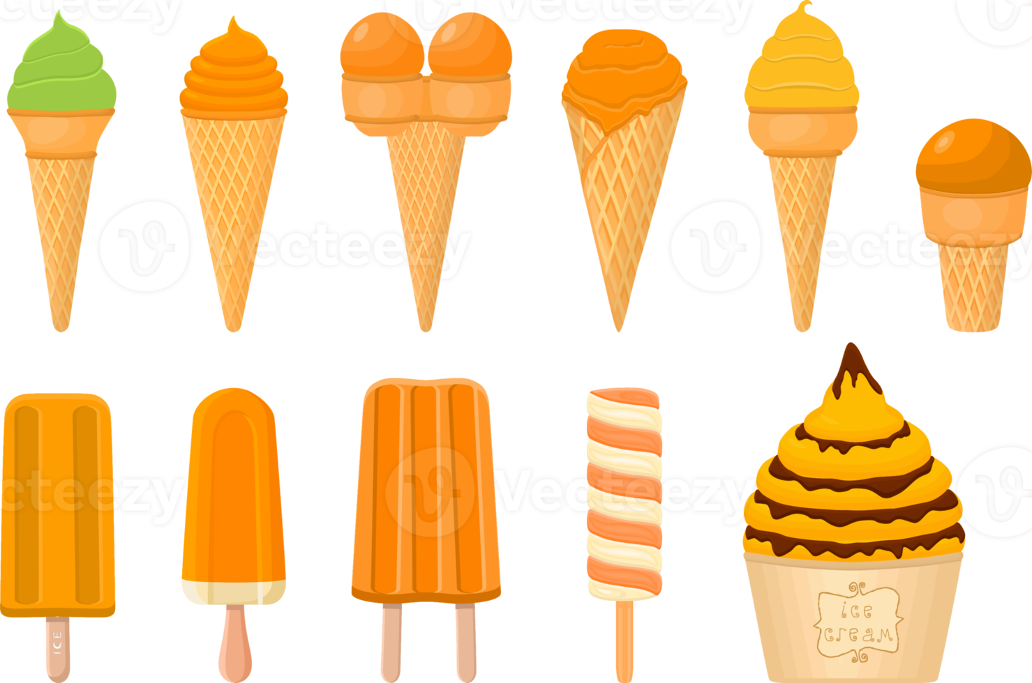 big kit ice cream different types in cone waffle cup png