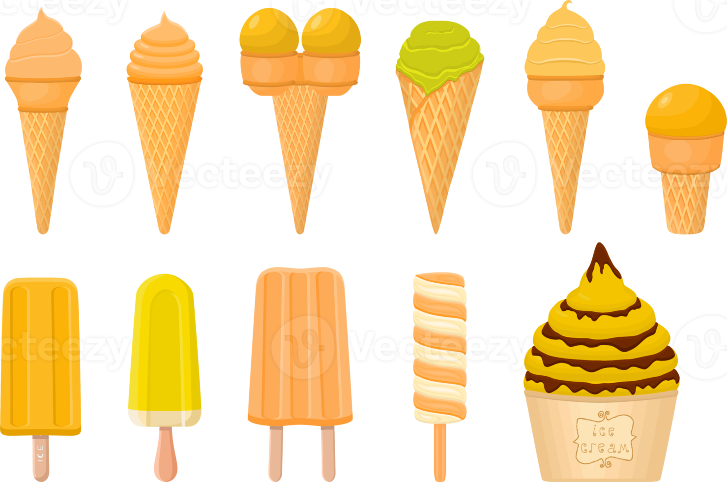 big kit ice cream different types in cone waffle cup png