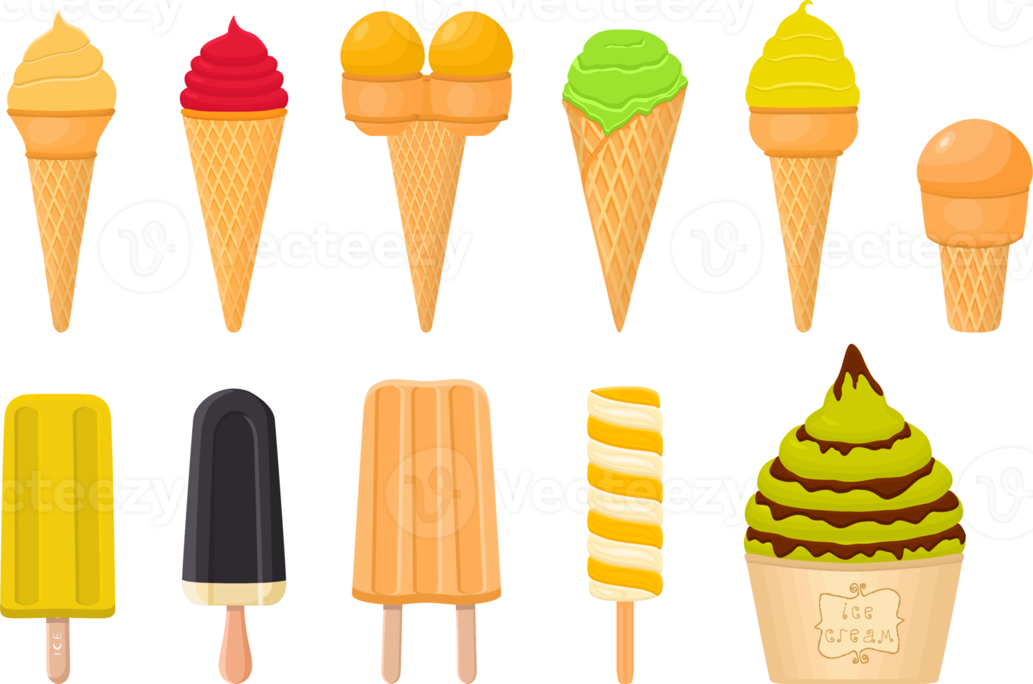 big kit ice cream different types in cone waffle cup png