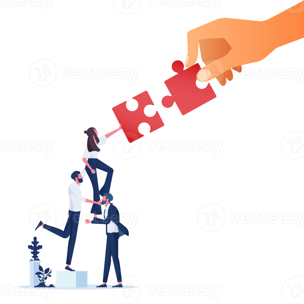 lavoro di squadra metafora. attività commerciale squadra collegamento puzzle elementi. combinando Due pezzi. simbolo di Lavorando insieme, cooperazione, collaborazione. png