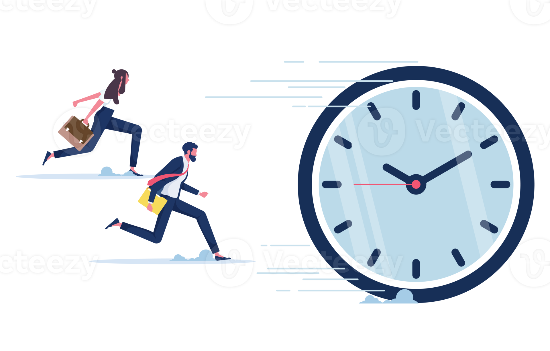 Race against time. A group of people chased the clock 18982559 PNG