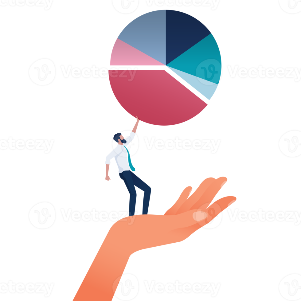 El concepto de cuota de mercado empresarial con el empresario quita parte del gráfico circular png