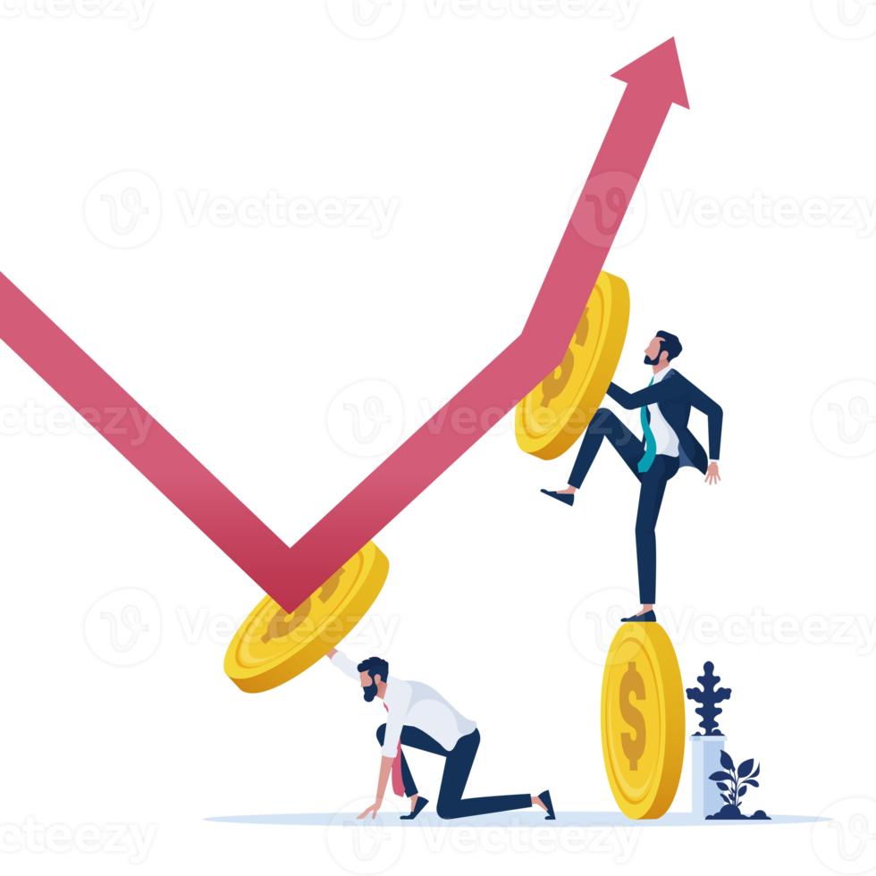 Concept illustration of team are changing direction of financial arrow, Business financial concept png