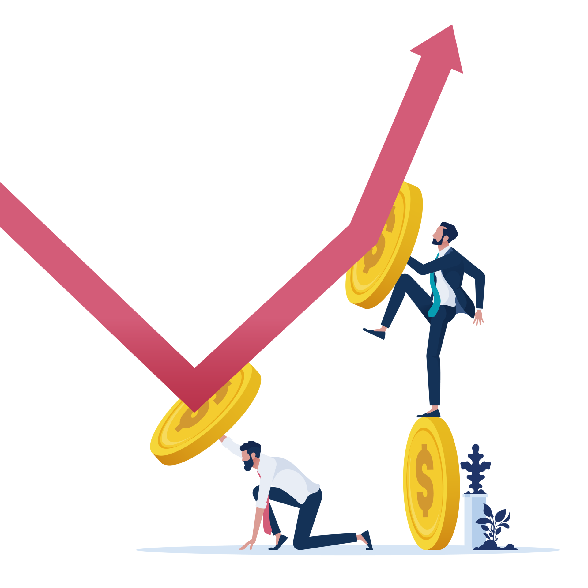 Concept illustration of team are changing direction of financial arrow, Business financial