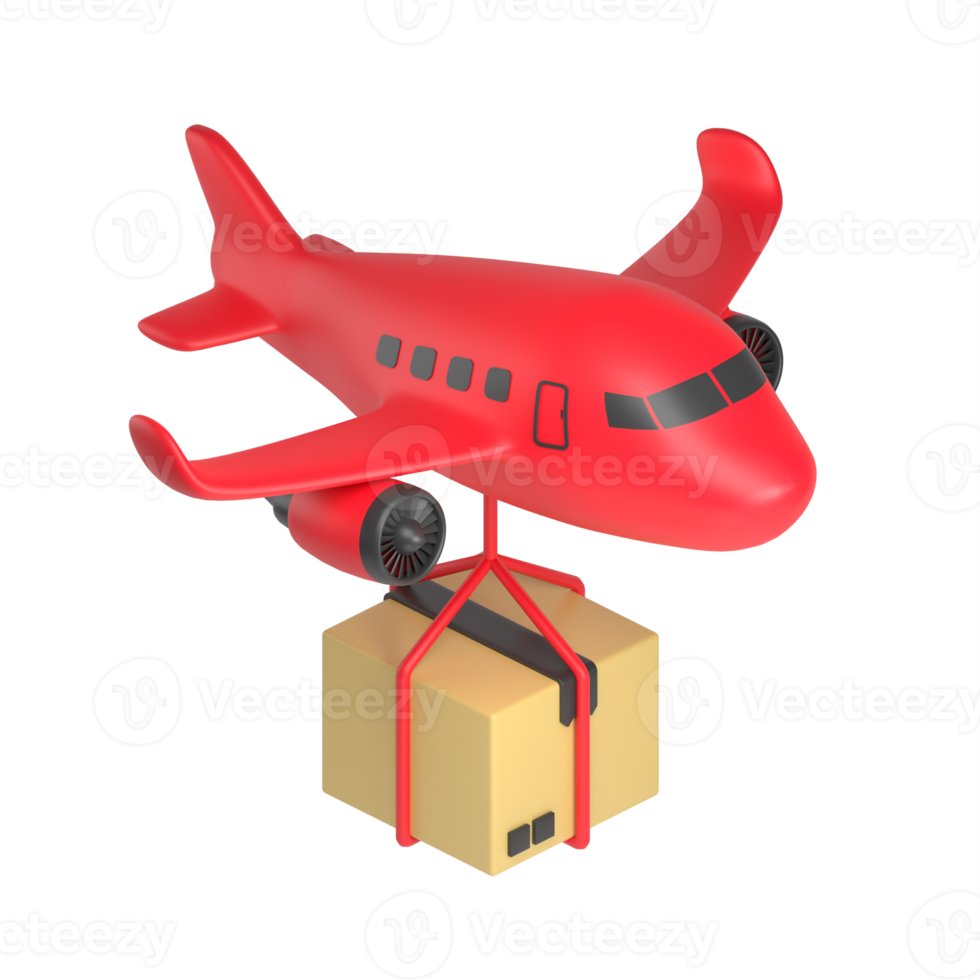 red airplane delivery 3d illustration png