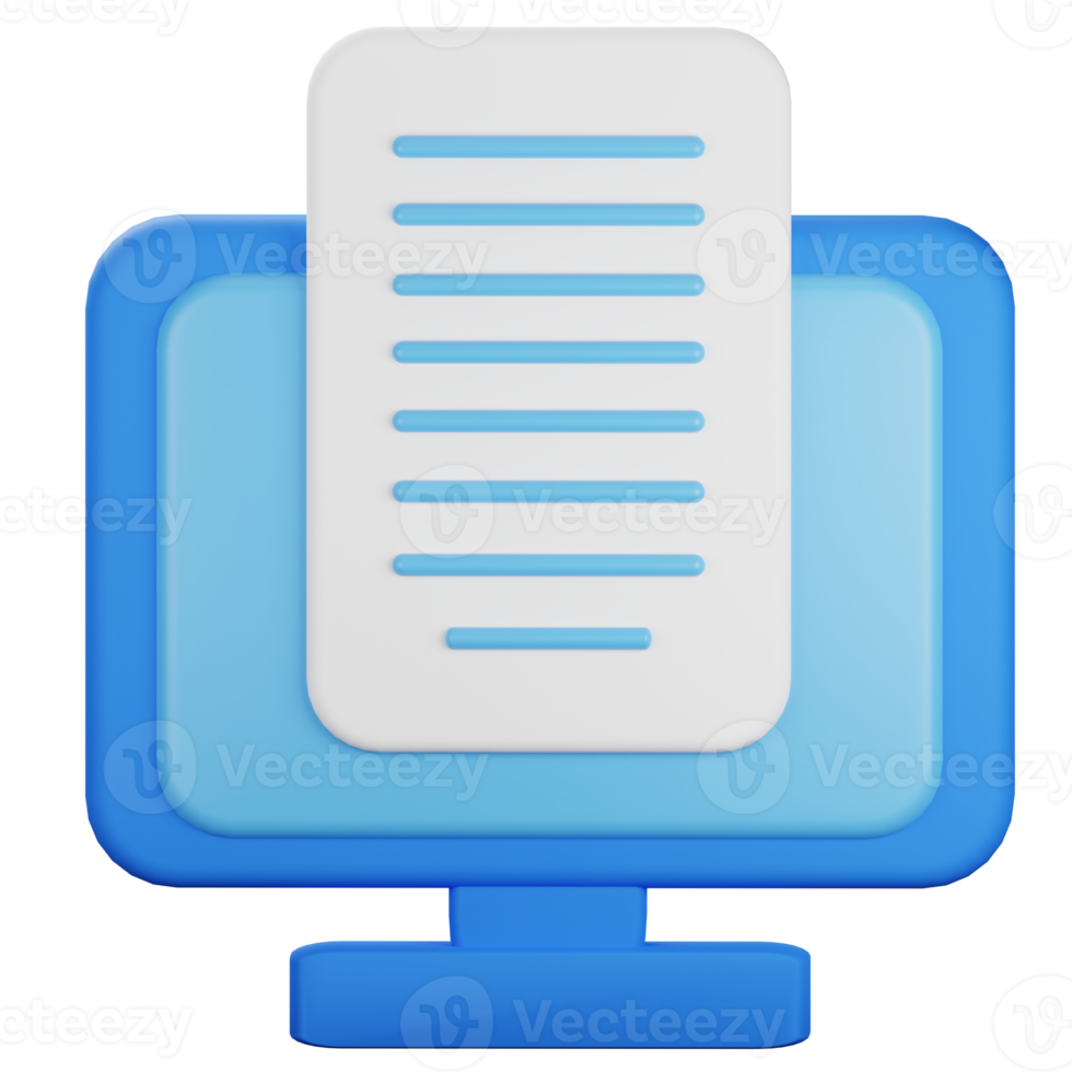 document file with computer screen 3d icon cartoon minimal style png