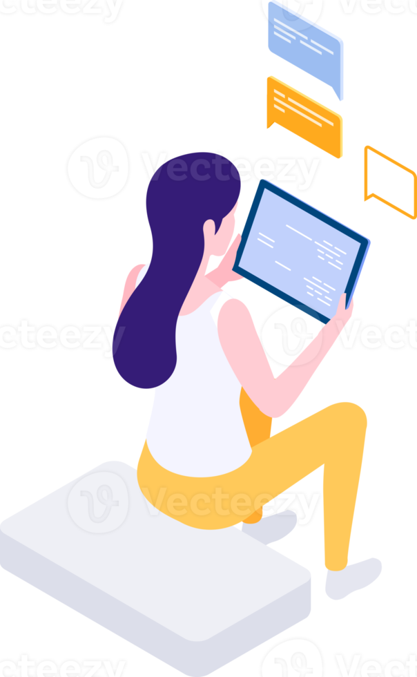 People play computer isometric png