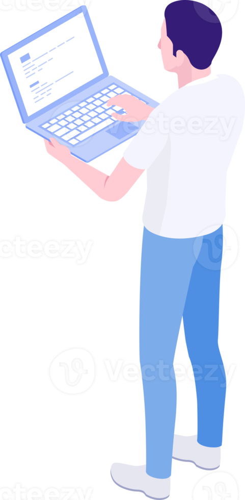 People play computer isometric png